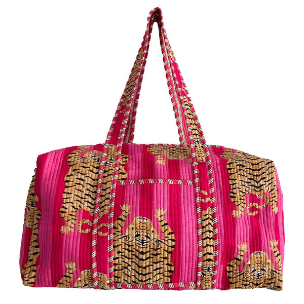 Tiger Print Weekend Duffle Print Bag in Bright Pink