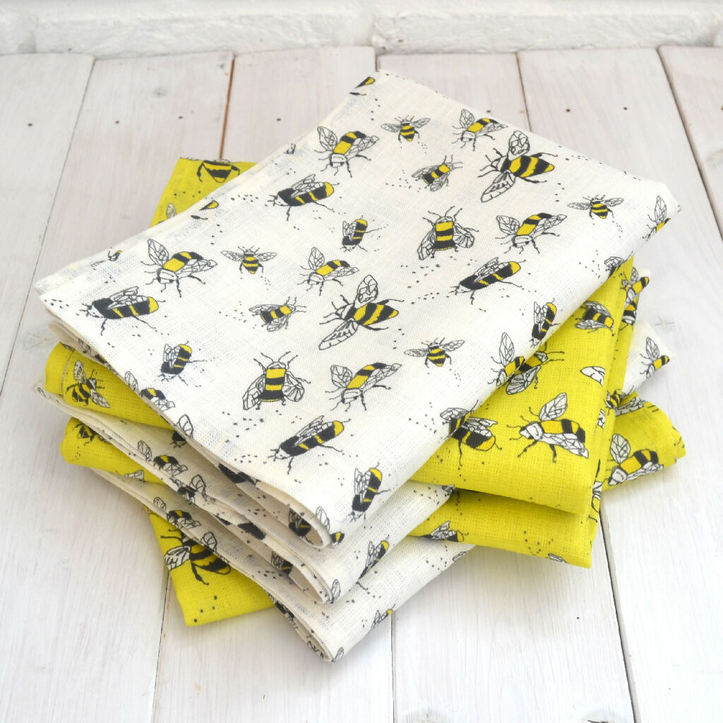 Bee Linen Tea Towel in Yellow