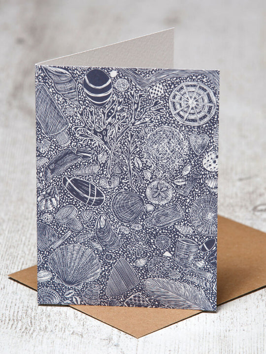 Hidden Beach Finds, A6 Lino Print Greeting Card