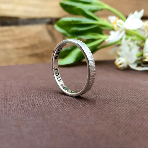 Personalised Silver Tree Bark Ring