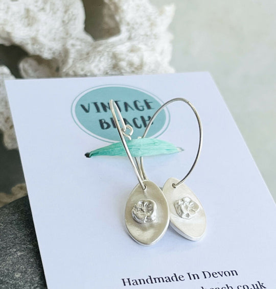 Hibiscus - Recycled fine silver flower earrings
