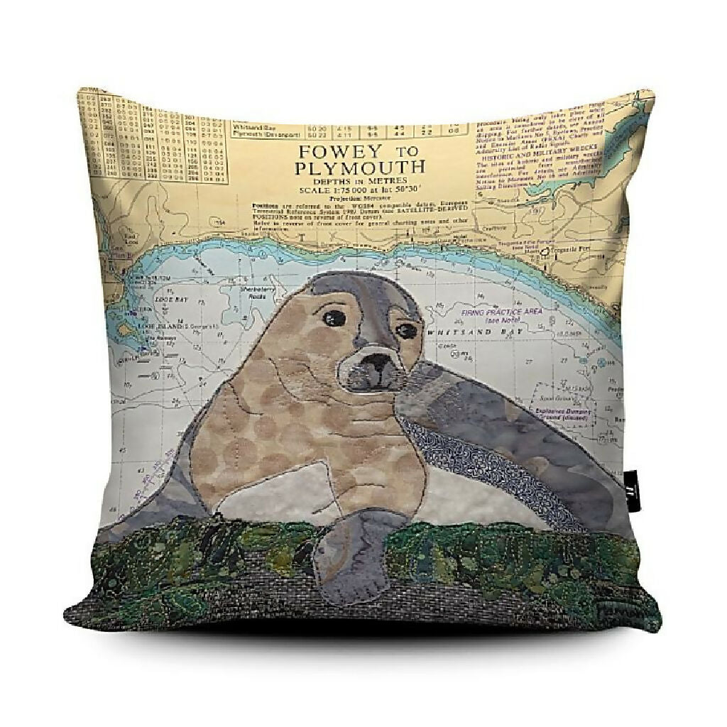 Seal at Looe Cornwall Faux Suede Cushion