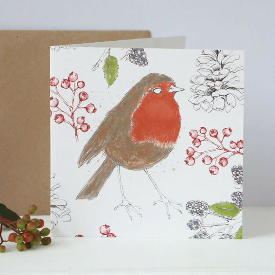 Robin and Berries Sustainable Christmas Card