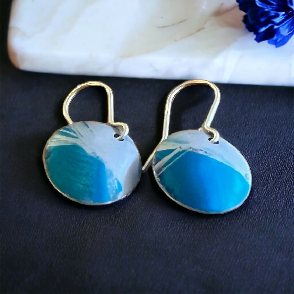 Pincushion Inspired Blue Aluminium and Sterling Silver Earrings