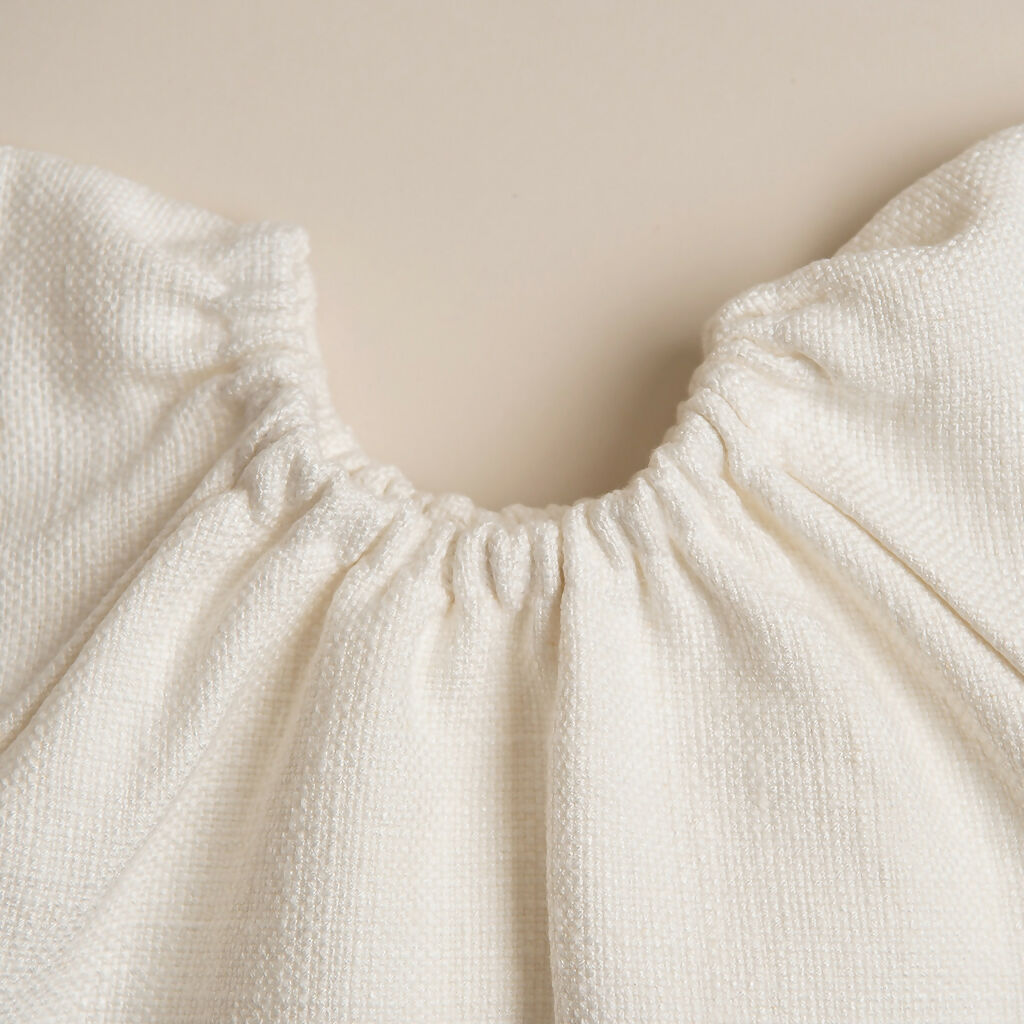 Organic Linen Girls Dress with Beige Ribbon