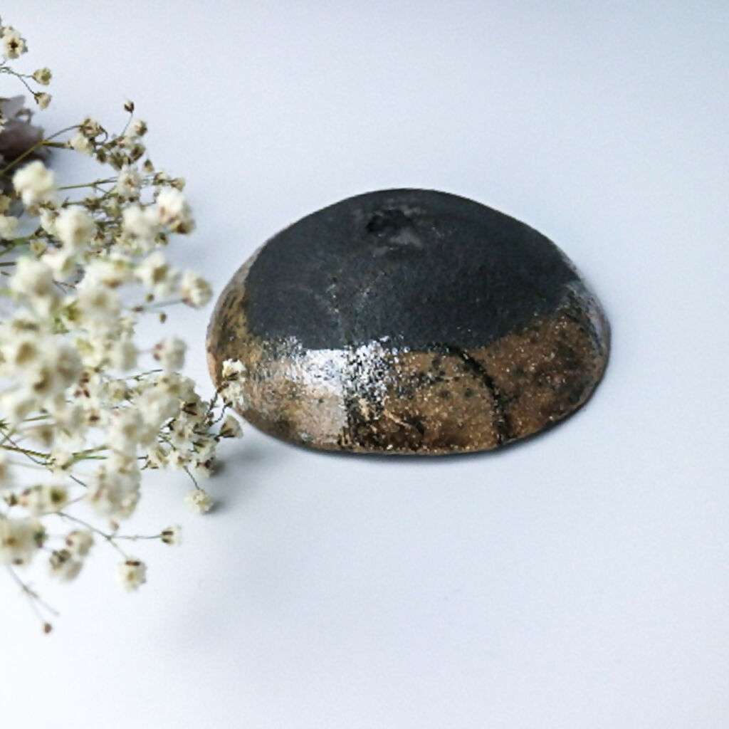 Raku Bowl in White Leaf Design