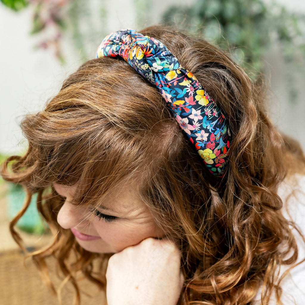 Liberty Silk Satin Padded Knot Headband - Faria Flowers Print