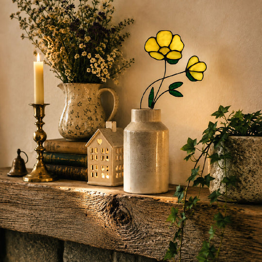 Golden Yellow Buttercup Flowers - Stained Glass