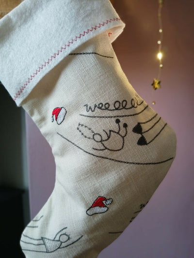 Small Linen Stocking (L) with Hand-Stitched Detail, Cropped