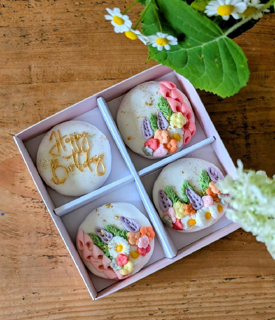 Box of 4 Hand Iced Personalised Wild Flower Biscuits