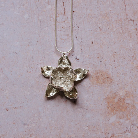 Handmade Silver, Rose Quartz & Water Lily Necklace