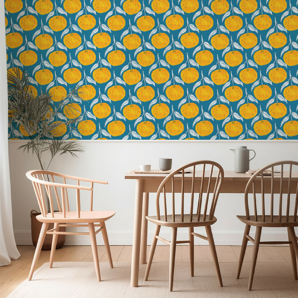 tangerine wallpaper-dark-blue-seed-home-designs