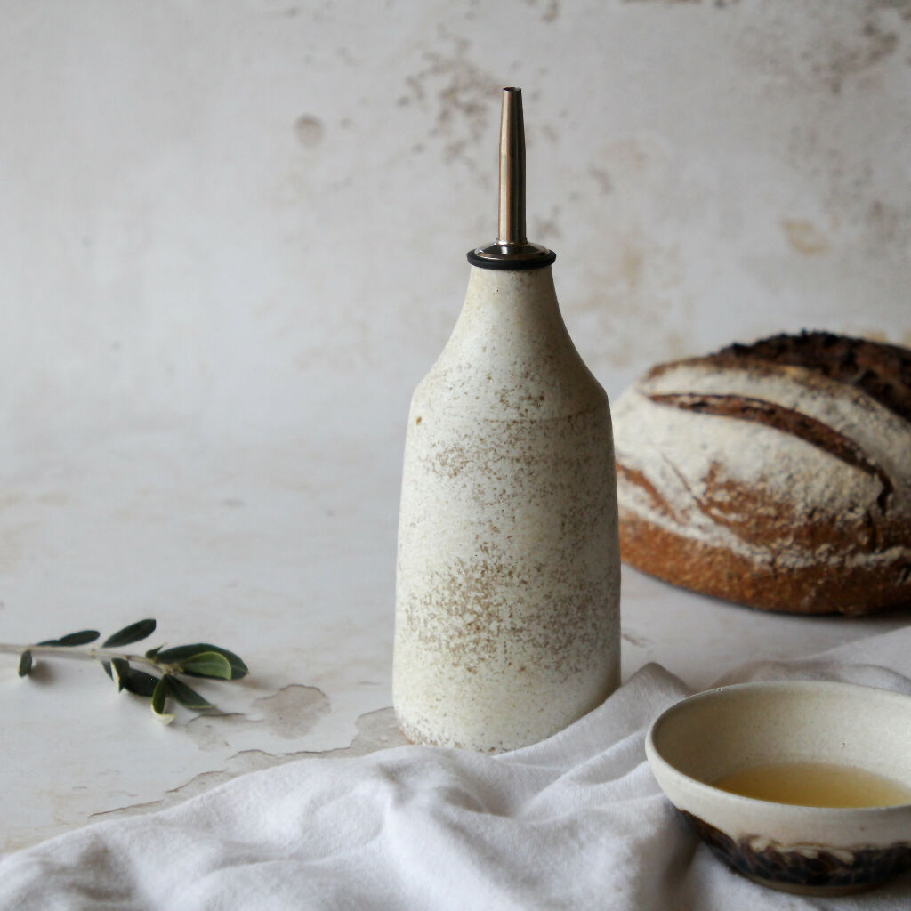 Handmade Stoneware Olive Oil Bottle 300ml. Rustic Kitchen Accessory