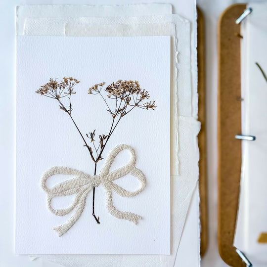 Hand Embroidered Botanical Bow Artwork