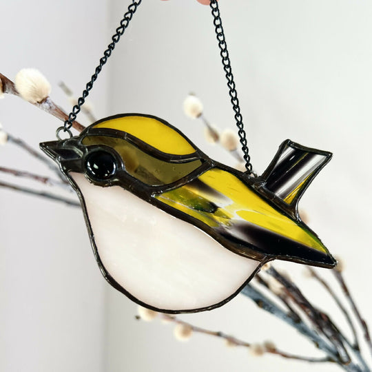 Stained Glass Goldcrest - garden bird lover gift