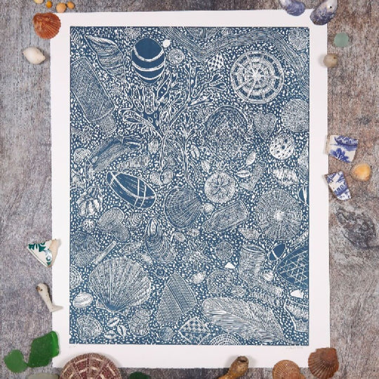 Hidden Beach Finds, Limited Edition Lino Print