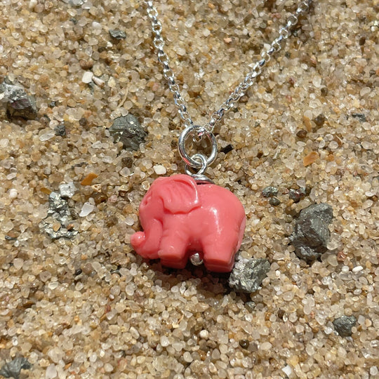 Coral Elephant l Sterling Silver Pendant Necklace