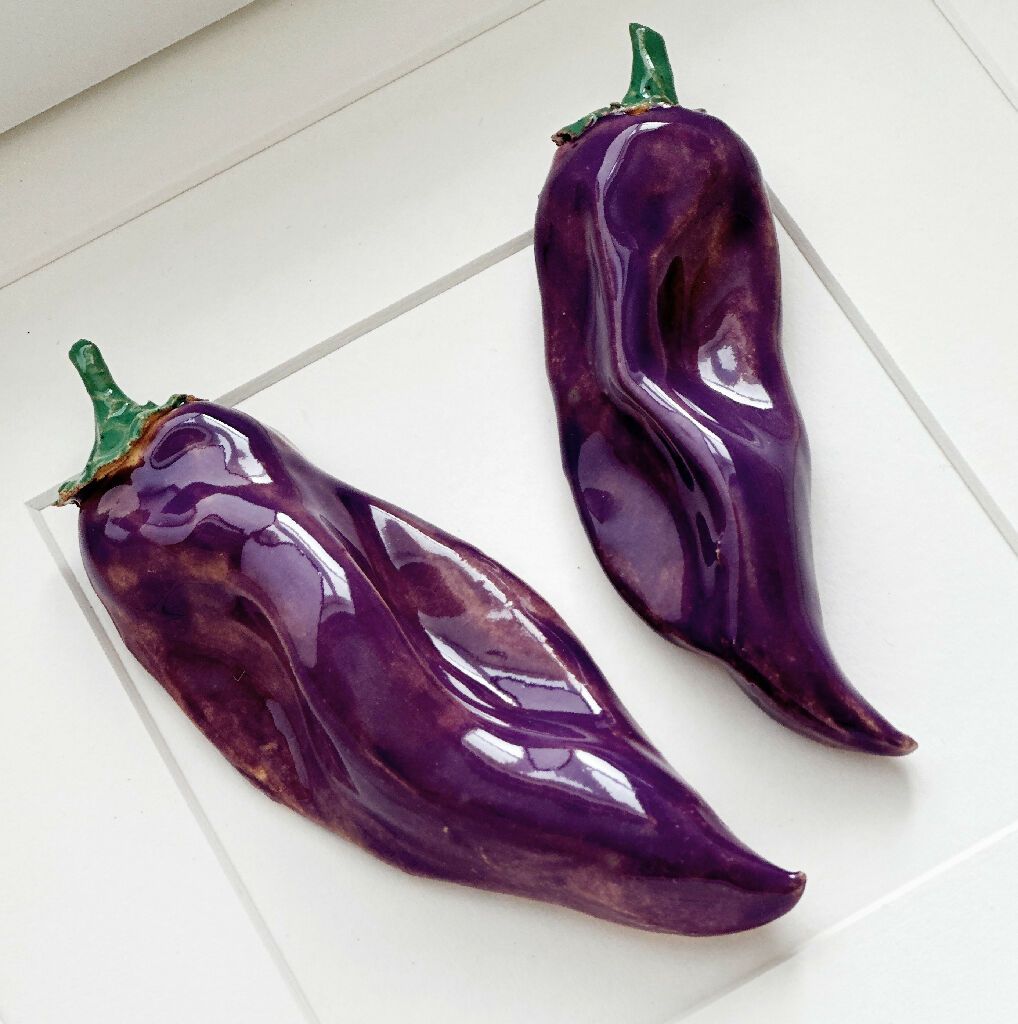 Ceramic Kitchen Wall Art: Purple Peppers