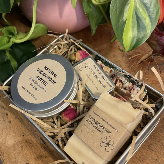 Rose geranium and patchouli gift tin