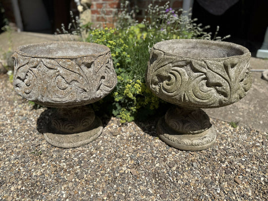 Pair of Vintage Cast Stone Garden Urns