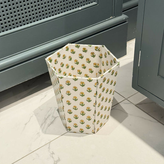 Yellow Floral Paper Waste Bin