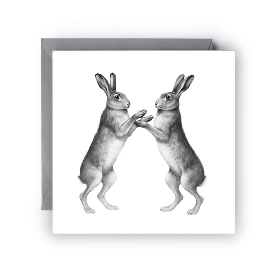 Boxing Hares Countryside Greeting Card