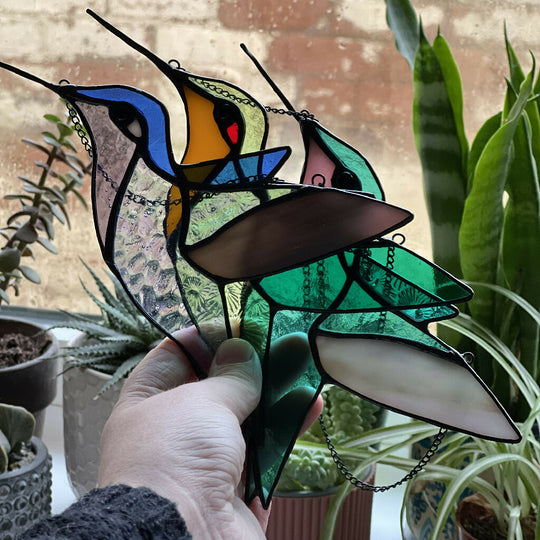 Stained Glass Hummingbird in amber and red