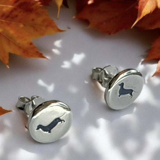Silver Sausage Dog Stud Earrings
