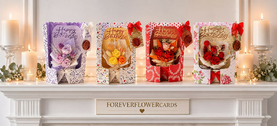 Forever Rose Flower Card -Handmade in the UK with real preserved roses that last for months