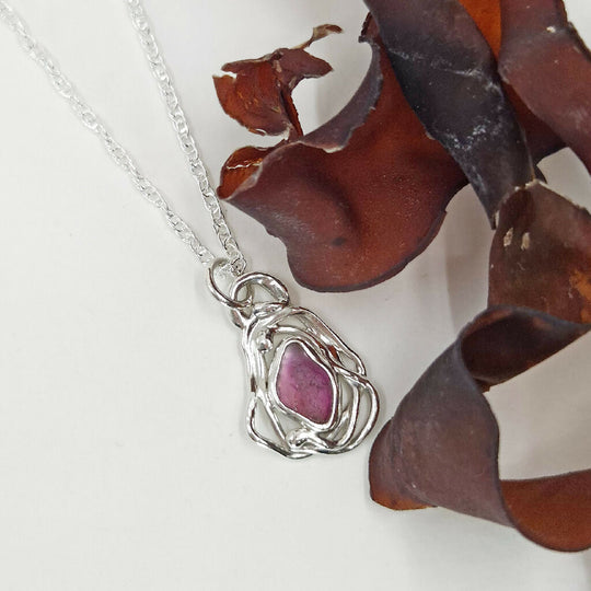 Pink Sea Glass & Silver Flow Necklace
