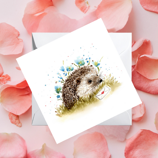 Watercolour Hedgehog Love Card – Wildlife Greeting Card