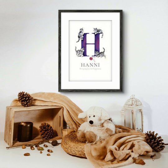 Personalised Hand-Painted Name Illustration – Bespoke Nursery & Christening Keepsake (A4 Mounted)