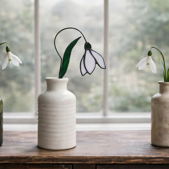 Handmade Stained Glass Snowdrop – Single Stem Tiffany Style Spring Flower