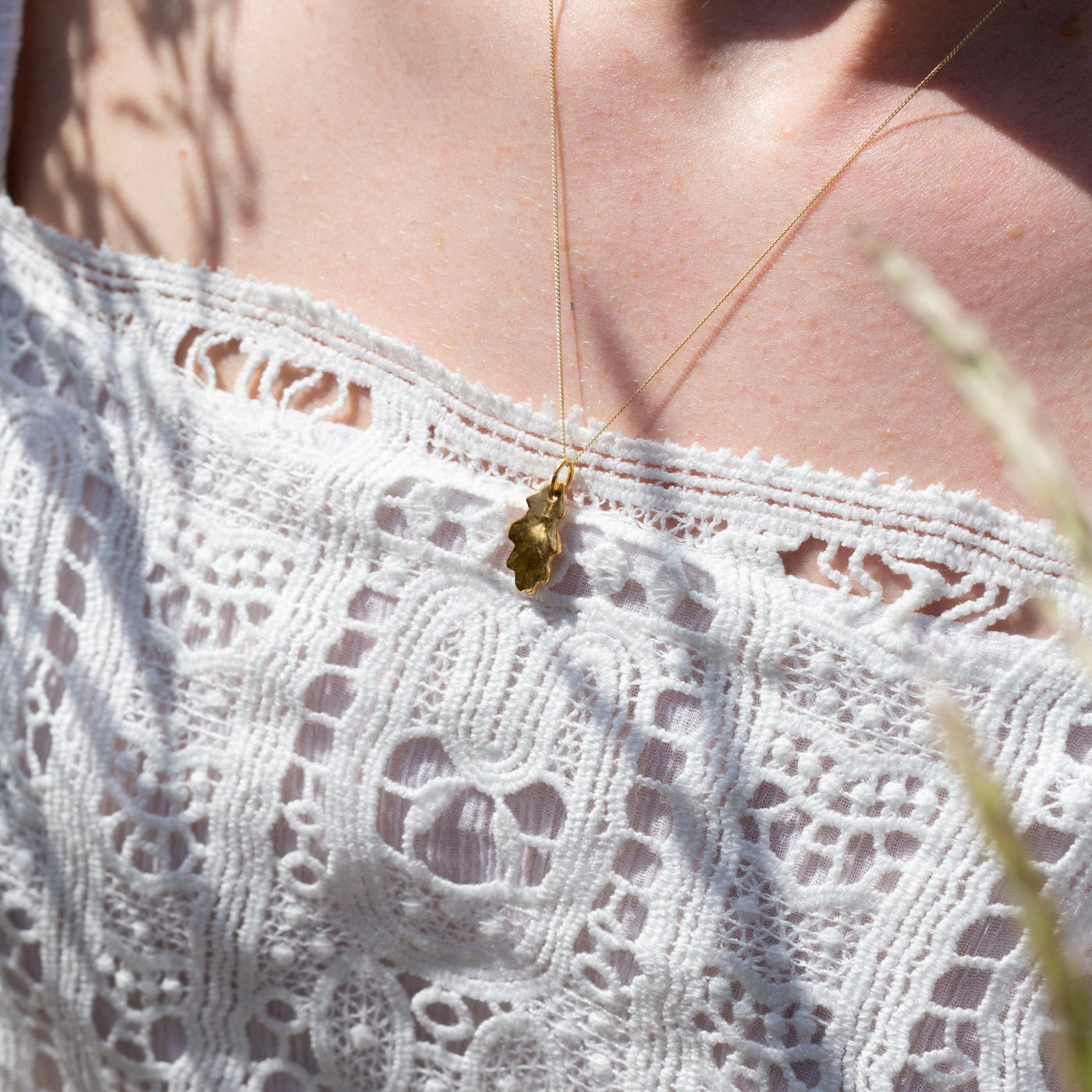 Gold Baby Oak Leaf Necklace