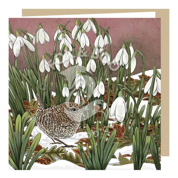 Greeting card by Fox and Boo featuring a little wrench surrounded by snowdrops