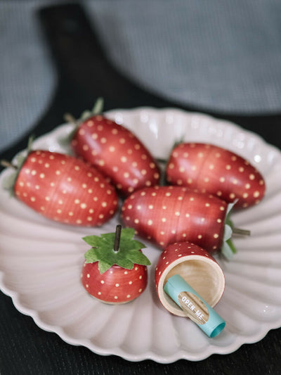 Punnet of hand painted wooden strawberries