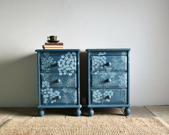 Blue 'Blossom and Berries' Bedside Drawers