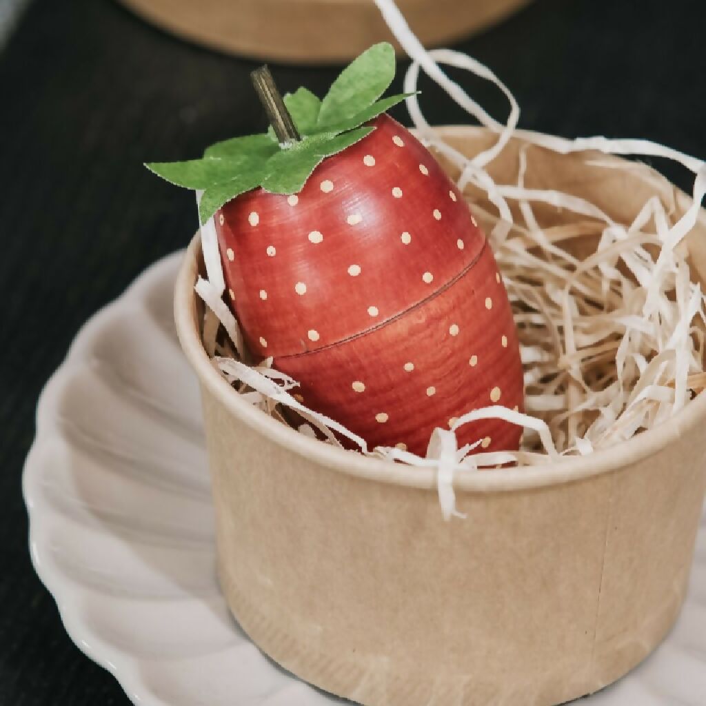 Hand Painted Wooden Strawberry With A Secret Centre