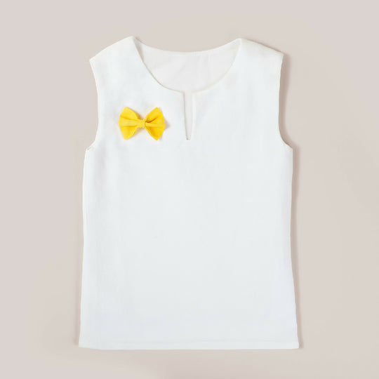 V-neck Girls Top with Yellow Ribbon Feature
