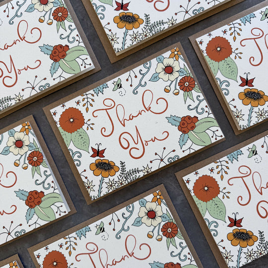 Thank You Note Card Set - Orange Florals