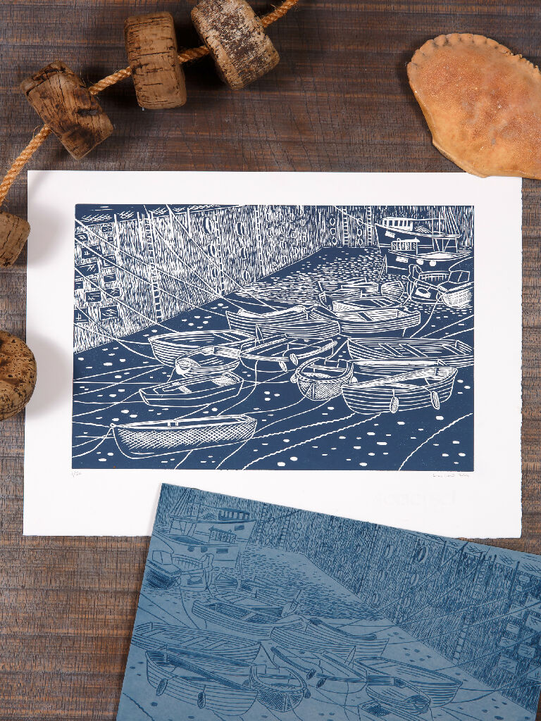 Low Tide Mevagissey, Limited Edition Lino Print