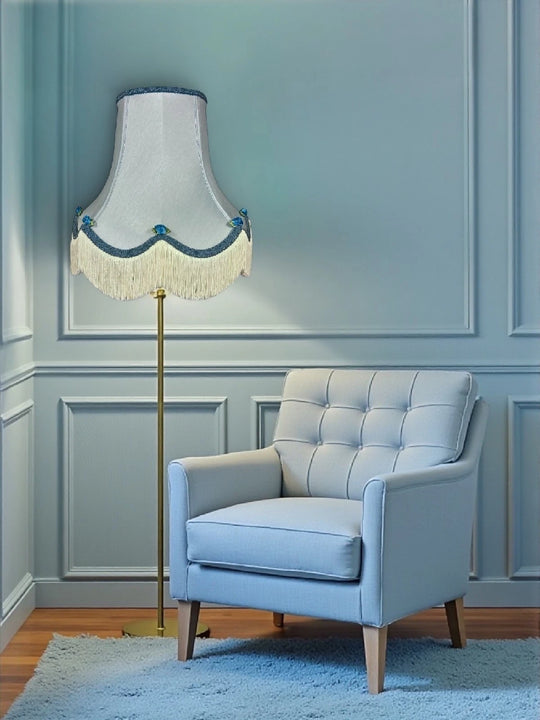 Handmade light blue lampshades with dark blue rose buds and green leaves - Available in 8 sizes