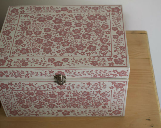 Pink Decorative Floral Wooden Keepsake Box