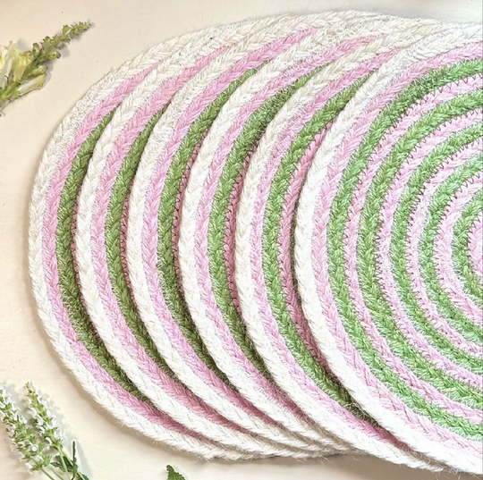 JUTE PLACEMATS - STRIPY PINK & GREEN (SET OF 6) Regular price