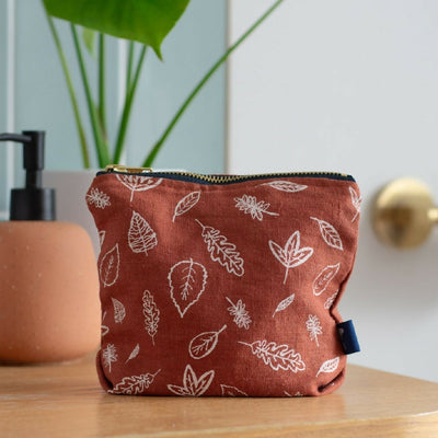 Linen MakeUp Bag with Leaf Design