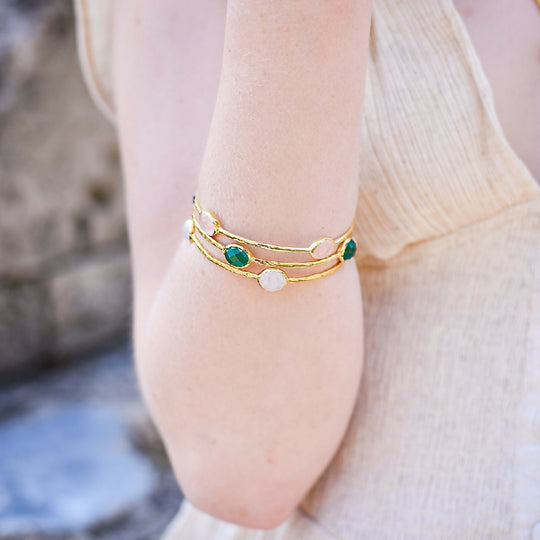 Green Onyx Gemstone Bangle in Gold Plated Sterling Silver