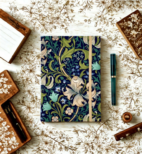 Golden Lily Fabric Journal | A5 Size | Travel Journal | Luxurious Stationery Gift
