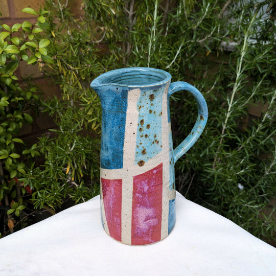 Tall Stoneware Jug - Electric Blooms Patchwork