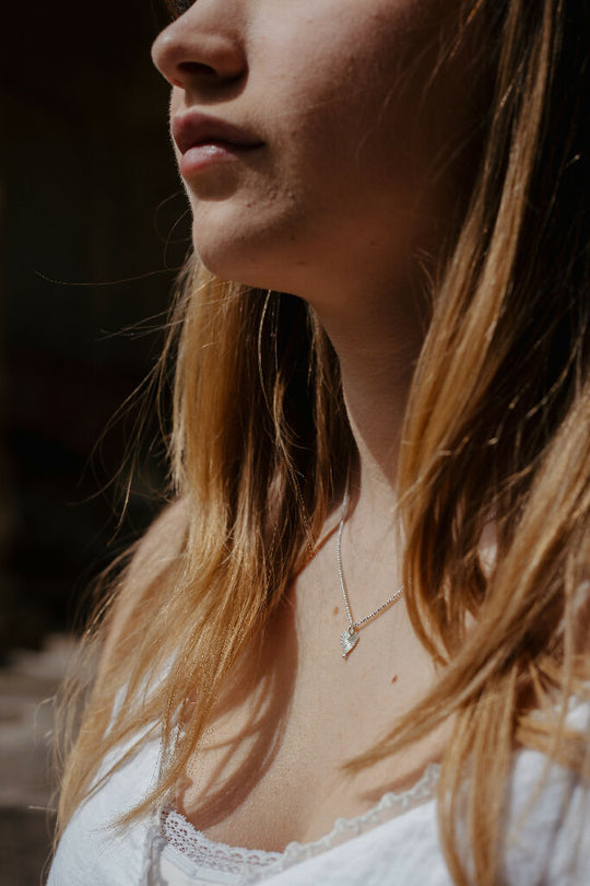 Sunburst Heart Necklace, Mini, Silver