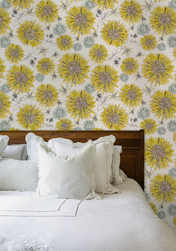 Smaller res Sunflower and Flora Wallpaper in Bedroom-300px-Seed Home Designs